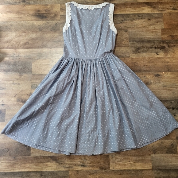 Vintage Handmade Blue & White Heart Detailing Embroidered Midi Dress Size Medium - Picture 8 of 9